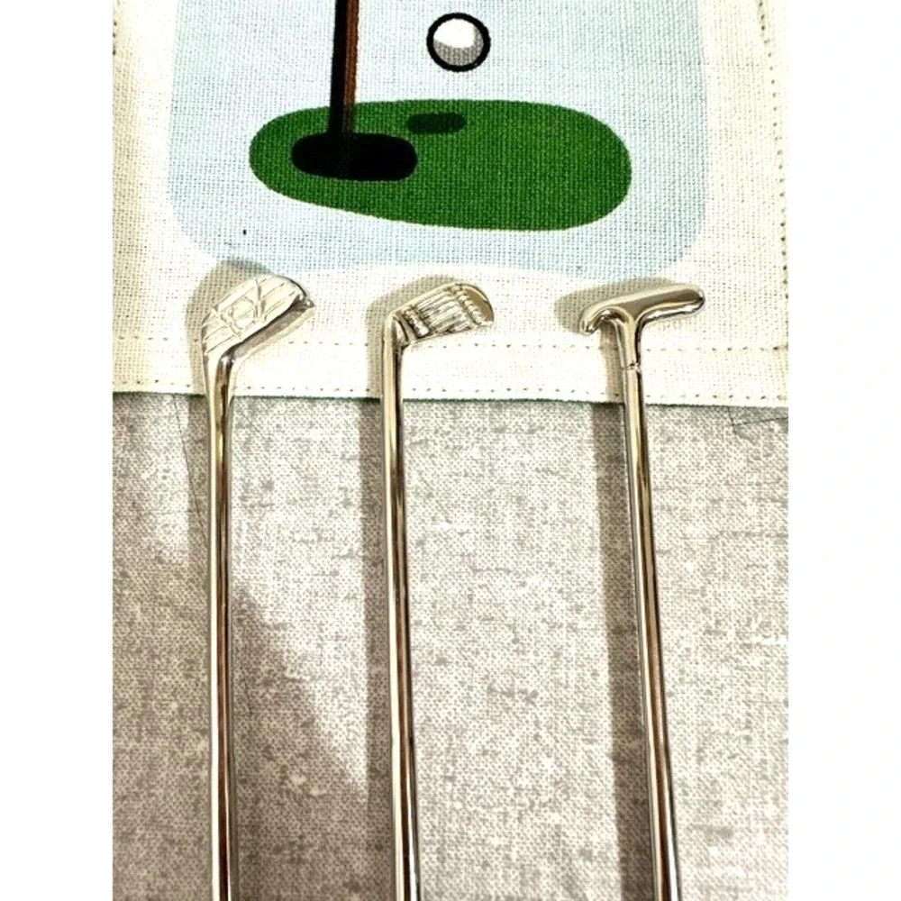 6 Cotton Cloth 19th Hole Drink Coasters & Set of 6 Golf Club Drink Stirrers
